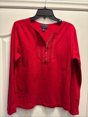 Chaps Bright Red Long-Sleeve Henley Knit Top
